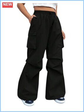 Plus Size Wide Leg Cargo Pants Drawstring High Waist Casual